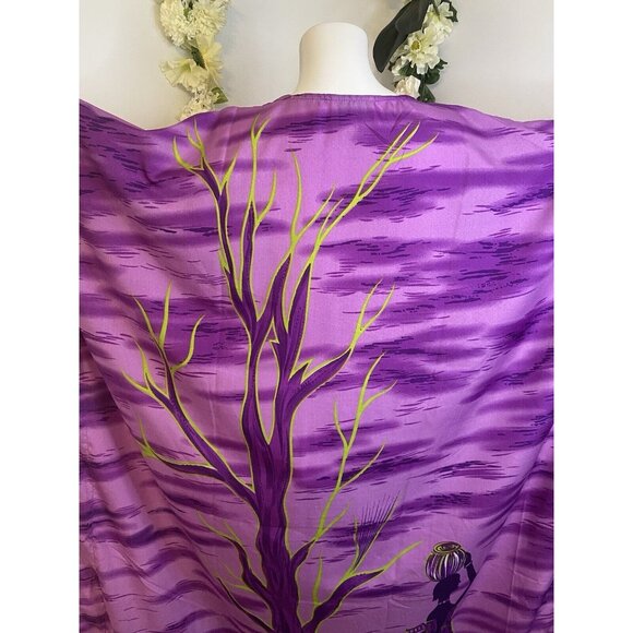 Vtg Metropolitan Purple African OS House Dress Kaftan V Neck Mrs. Roper Muumuu - Picture 3 of 16